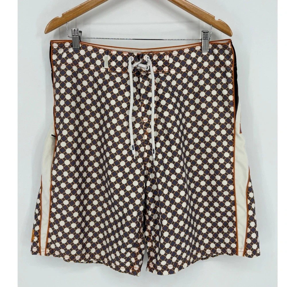 Katin Board Shorts Mens 34 Brown Polka Dot Geometric Retro Surf Swim Trunks